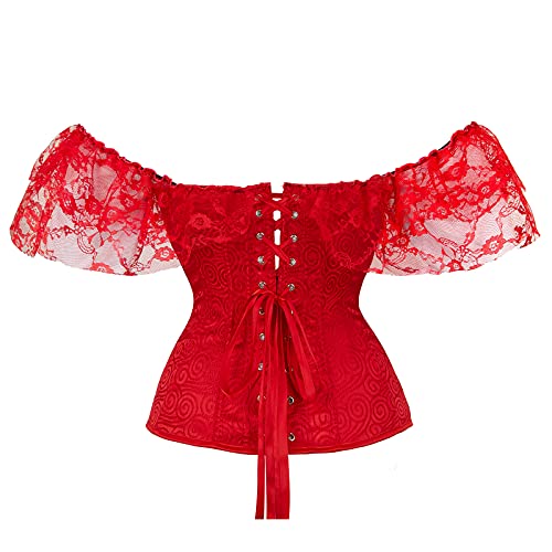 Zukmuk Corsé de mujer Corsé elegante de encaje Corsé Vintage de ceremonia nupcial floral con cordón abdominal cinturón en cintura sexy a la moda, rojo, S