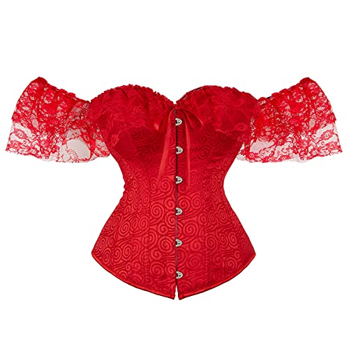 Zukmuk Corsé de mujer Corsé elegante de encaje Corsé Vintage de ceremonia nupcial floral con cordón abdominal cinturón en cintura sexy a la moda, rojo, S