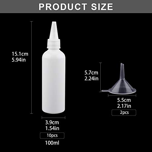 10 Piezas Squeeze Bottle Botellas de Condimento 100ml Dispensador de Botellas de Plástico Botellas dispensadoras con 2 embudos para loción de salsa Ketchup Mostaza