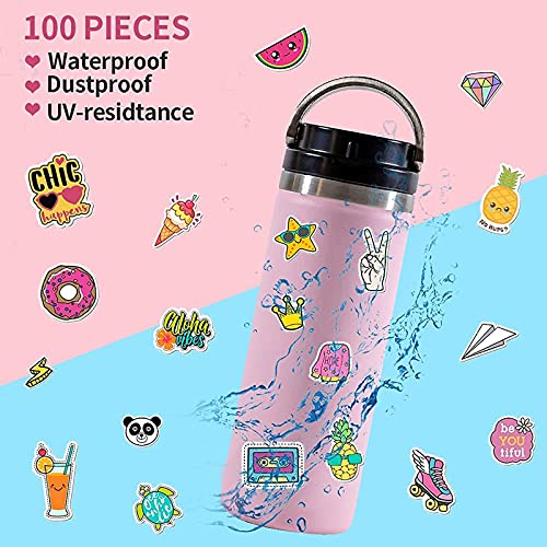 100 pegatinas impermeables para botella de agua, pegatinas estéticas femeninas lindas de Kawaii duraderas para portátil, teléfono, monopatín, equipaje, niños, adolescentes, adultos