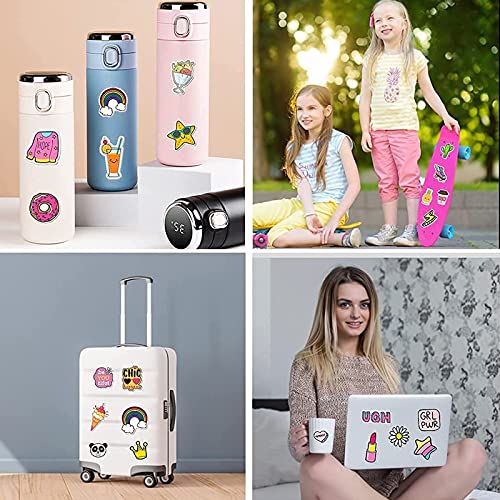 100 pegatinas impermeables para botella de agua, pegatinas estéticas femeninas lindas de Kawaii duraderas para portátil, teléfono, monopatín, equipaje, niños, adolescentes, adultos