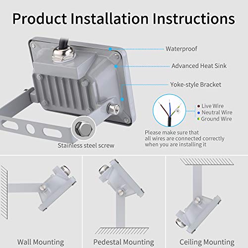 10W Foco Exterior LED IP65 Impermeable 12V Proyector LED Exterior 1000LM 6500K Blanco frio Luz de seguridad LED Floodlight para Jardín Garaje Patio Campo Césped