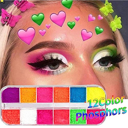 12 colores/caja polvo de sombra de ojos suelto, pigmento de neón fluorescente paleta de maquillaje brillo sombra de ojos cara pintura corporal pintura artesanía uñas arte cosméticos