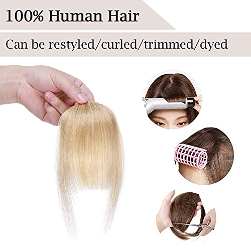 14cm SEGO Flequillo Postizo Ligero Pelo Natural Clip de Estilo Francés [#24 Rubio Natural] Extensiones de Cabello Humano Remy Human Hair Clip in Bangs Fringe (14g)