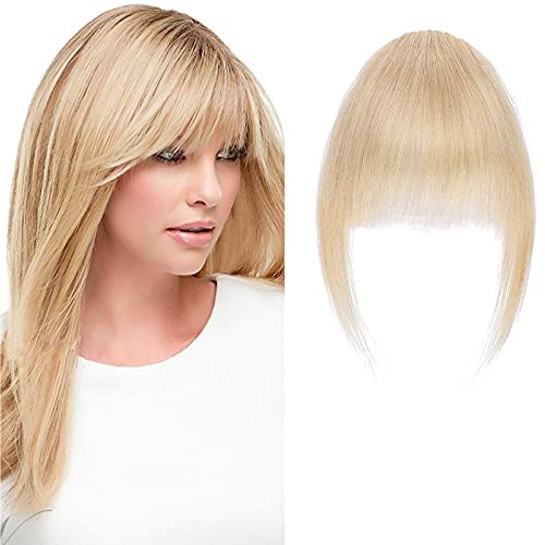 14cm SEGO Flequillo Postizo Ligero Pelo Natural Clip de Estilo Francés [#24 Rubio Natural] Extensiones de Cabello Humano Remy Human Hair Clip in Bangs Fringe (14g)