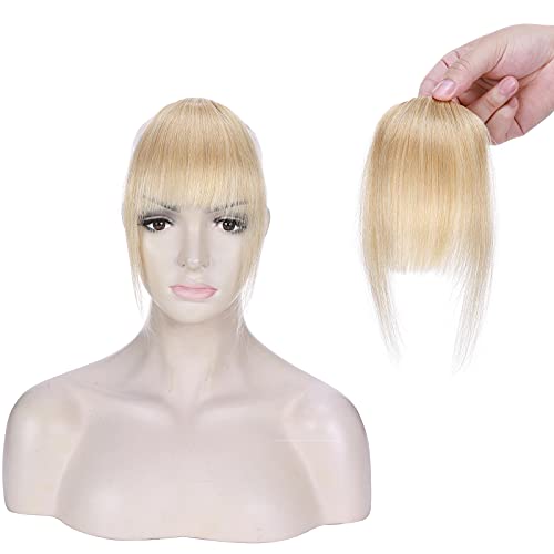 14cm SEGO Flequillo Postizo Ligero Pelo Natural Clip de Estilo Francés [#24 Rubio Natural] Extensiones de Cabello Humano Remy Human Hair Clip in Bangs Fringe (14g)