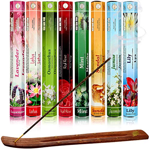160 Piezas Palos de Incienso Quemador de Incienso de 8 Variadas Aromas Naturales con Base de Incienso de Sándalo para Fiesta de Halloween y Meditación Yoga Relajación Limpiar Espacio