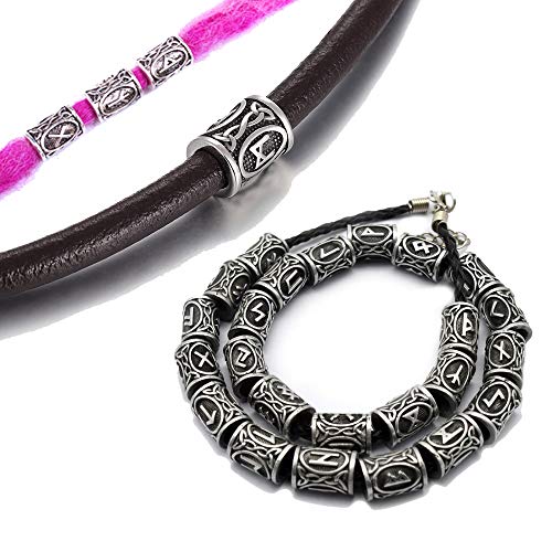 24 piezas de Viking runa perlas y Negro bandas de goma fijaron los accesorios para el collar pulsera de la trenza de bricolaje al por mayor metales cuentas barba cabello con clip para mujeres hombres
