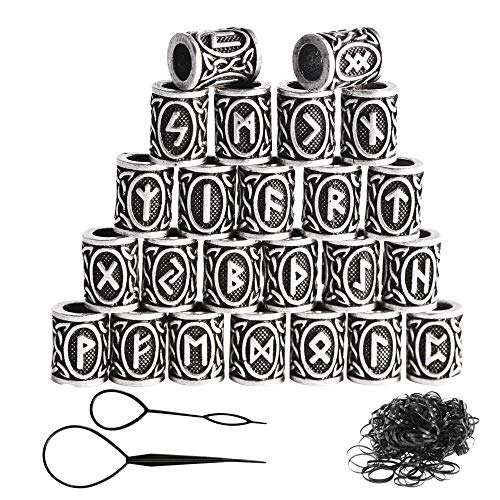24 piezas de Viking runa perlas y Negro bandas de goma fijaron los accesorios para el collar pulsera de la trenza de bricolaje al por mayor metales cuentas barba cabello con clip para mujeres hombres