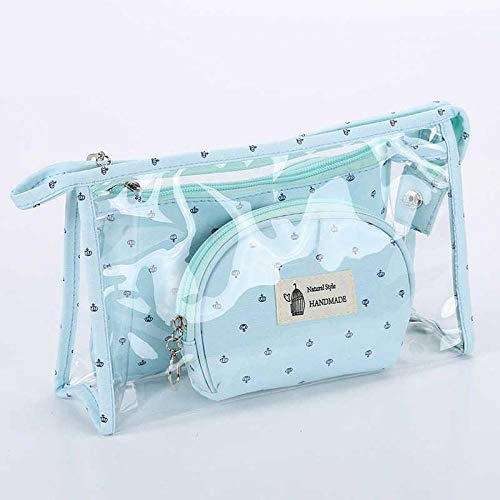 3 piezas/conjunto nouvelle arrivée couronne cosmética sac femmes maquillage sac voyage étanche Maquillage portátil sac de toilette PVC-Cielo azul