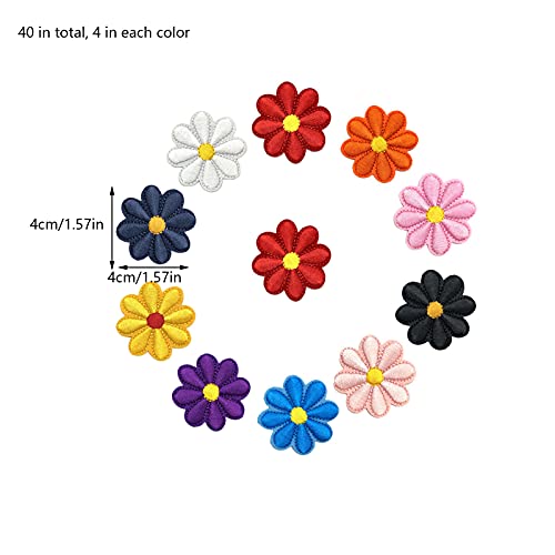40 PCS Mini Parche de Flores de Margarita, 10 Colores Parches Ropa Termoadhesivo, Bordados Apliques de Alta Calidad, Fácil de Planchar, Decorativos Pegatinas para Jeans Bolsas