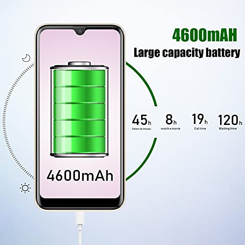4G Moviles Libres Baratos, Pantalla 6,3 Pulgadas, 32GB/64GB ROM, 3GB RAM, Android 9.0 Smartphone Libre, 4600mAh Batería, Smartphone Barato Dual SIM, 8MP Face ID Moviles Baratos y Buenos (Oro)