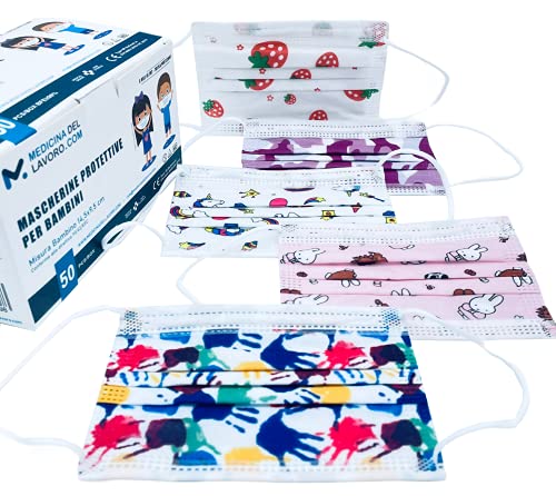 50 Mascarillas Quirúrgicas Homologadas para Niños, Certificado CE, Alta Eficiencia de Filtración BFE≥95, Mascarillas Infantiles Desechables Faciales de 3 Capas con Elásticos - [50 Piezas]