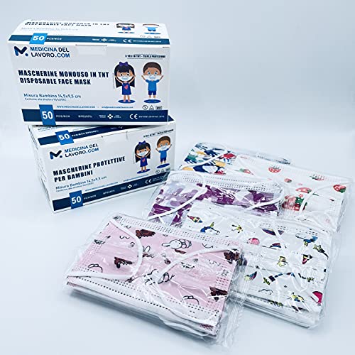 50 Mascarillas Quirúrgicas Homologadas para Niños, Certificado CE, Alta Eficiencia de Filtración BFE≥95, Mascarillas Infantiles Desechables Faciales de 3 Capas con Elásticos - [50 Piezas]