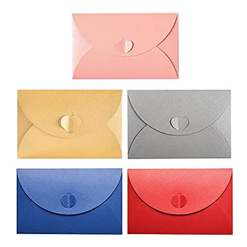 50 Piezas Sobres Forma Multicolor Corazón Mini Sobres para Tarjetas de Regalo Sobres de Papel Perlado Linda Cierre de Corazón Bronceador para Navidad Cumpleaños y Boda (5 Colores 10.5x7cm)