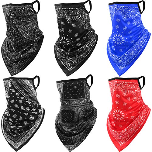 6 Piezas Bandana Cubierta de Cara Pasamontañas de Triángulo con Aros de Orejas Bufanda Braga de Cuello Respirable para Mujeres Hombres Deportes Equitación al Aire Libre (Series Flor)