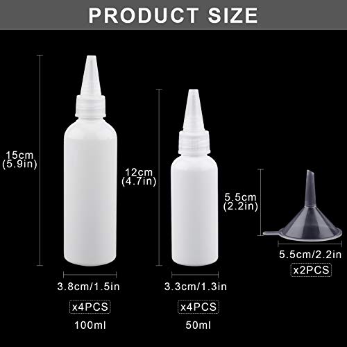 8 reutilizable botellas de condimento, botellas dispensadoras de exprimir, recipientes vacíos para botellas con 2 embudos para condimentos, pintura, manualidades, loción