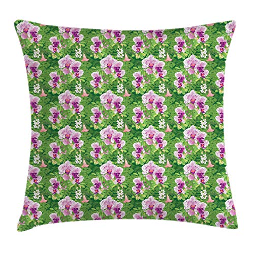 ABAKUHAUS Filodendro Funda para Almohada, Vivid Flores Tropicales, Decorativo, Estampado en Ambos Lados, 50 x 50 cm, Magenta Oscuro Blush