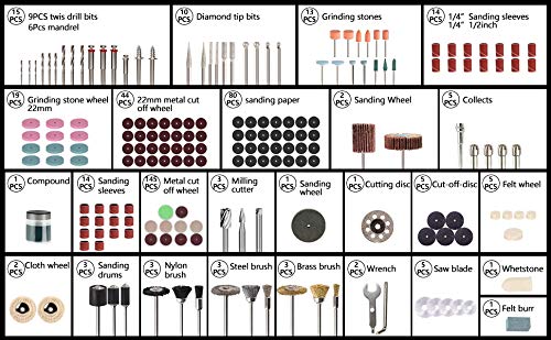 Accesorios de herramientas rotativas SPTA 349pcs 1/8" Vástago Eléctrico Grinder Universal Kit de Accesorios con Caja de Almacenamiento para Fácil Corte Afilado Cortar Granding Taladrar y Pulir