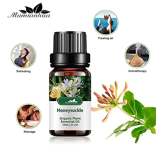 Aceites esenciales madreselva orgánicos para difusor aceite esencial Juego madreselva puro Mumianhua 2x 10ml Aceite fragancia madreselva grado terapéutico para difusores para hogar,piel,jabón