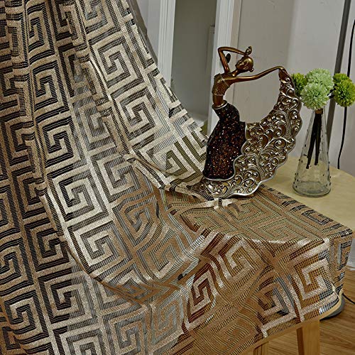 adaada Juego de 2 cortinas de tul negro y dorado para salón, color dorado, 230 x 140 cm