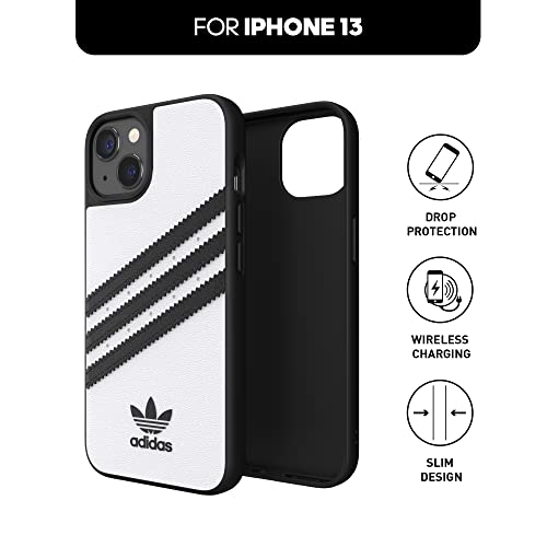 adidas Funda diseñada para iPhone 13 6.1, Carcasa a Prueba de caídas, Bordes elevados, Carcasa Original, Color Blanco con Rayas Negras