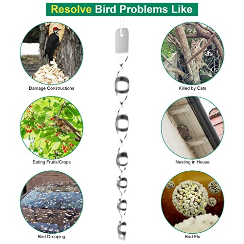 Ahuyentador palomas,GaxQuly 12 Piezas Varillas Reflectantes Repelentes de Pájaros con 50M Cinta Repelente de Aves Cinta Reflectante para Protejar Las Plantas y Flores del Jardín de los Pájaros