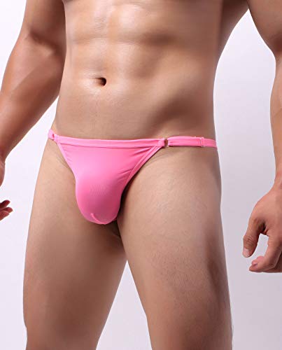 AIEOE Tanga para Hombre con Cintura Ajustable Tela Refrescante Respirable Slip de Seda de Hielo con Bolsa Grande - Rosa Cintura: 66-110cm