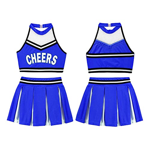 Alvivi Traje de Porrista Danza Hip Hop Jazz Baile para Niña Disfraz de Animadora Fútibol Chica 3Pcs Ropa Conjuntos de Deporte Niñas para Fiesta Cosplay S Azul Oscuro 8 años