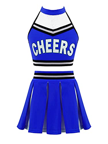 Alvivi Traje de Porrista Danza Hip Hop Jazz Baile para Niña Disfraz de Animadora Fútibol Chica 3Pcs Ropa Conjuntos de Deporte Niñas para Fiesta Cosplay S Azul Oscuro 8 años