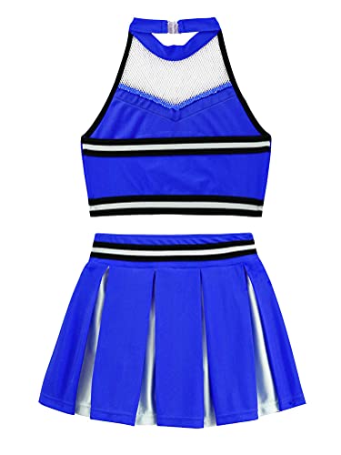 Alvivi Traje de Porrista Danza Hip Hop Jazz Baile para Niña Disfraz de Animadora Fútibol Chica 3Pcs Ropa Conjuntos de Deporte Niñas para Fiesta Cosplay S Azul Oscuro 8 años