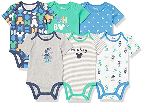 Amazon Essentials Baby Disney Star Wars Marvel Short-Sleeve Bodysuits Conjunto de Traje y Vestido, Paquete de 6 Mickey Oh Boy, 0 Meses