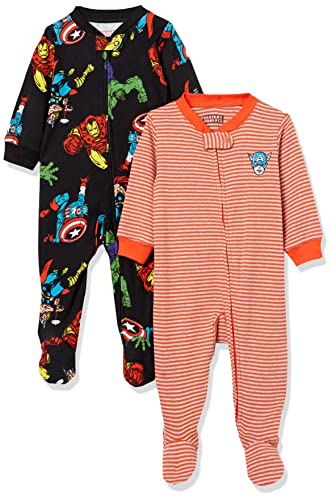 Amazon Essentials Disney Star Wars Marvel Baby Cotton Footed Sleep and Play Disfraces, Paquete de 2 Avengers-Sleep & Play, 9 Meses, Pack de 2
