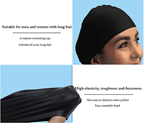 Ancaiqi Gorro Piscina,Gorro de Natacion tela de nailon de Silicona Impermeable Pelo Largo Dreadlocks de con un par de tapones para los oídos con clip nasal para Mujer y Hombre(Silikon-Schwarz groß)