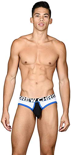 Andrew Christian Almost Naked - Calzoncillos tipo slip retro de malla de color blanco, azul y negro azul S