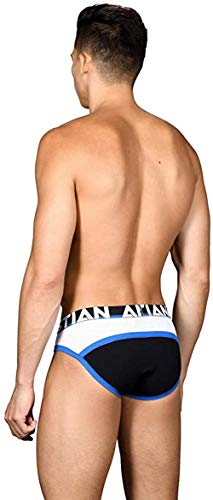 Andrew Christian Almost Naked - Calzoncillos tipo slip retro de malla de color blanco, azul y negro azul S