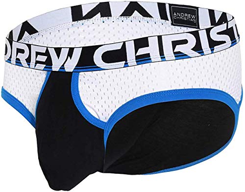 Andrew Christian Almost Naked - Calzoncillos tipo slip retro de malla de color blanco, azul y negro azul S