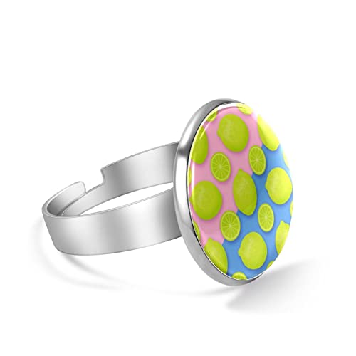 Anillos de nudillos de moda para mujeres, niñas, hombres, lima, limón, fruta, azul, rosa