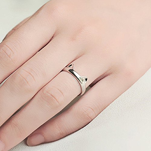 Animal anillos joyas plata de ley 925 Beautiful Unique orejas de gato anillo partido mujeres