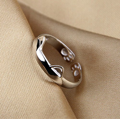 Animal anillos joyas plata de ley 925 Beautiful Unique orejas de gato anillo partido mujeres