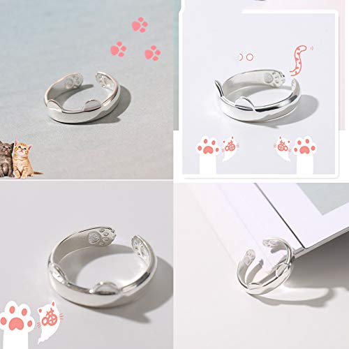 Animal anillos joyas plata de ley 925 Beautiful Unique orejas de gato anillo partido mujeres