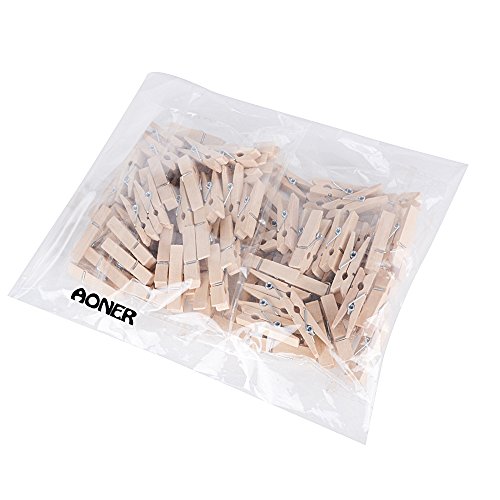 AONER 100pcs (3.5 * 0.7cm) Mini Pinzas de Madera Natural de Fotos Ropa para Celebración Boda Papel Fotográfico Clips de Artesanía