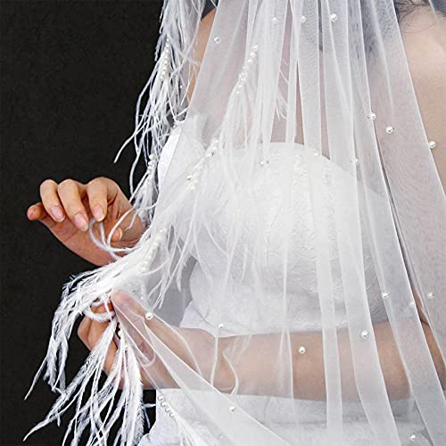 ASZX Velo De Dama, Velo De Novia Largo, Accesorios De Vestir con Peine, Adecuado para Bodas RomáNticas Y Banquetes,Blanco