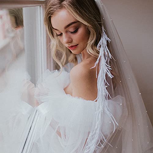 ASZX Velo De Dama, Velo De Novia Largo, Accesorios De Vestir con Peine, Adecuado para Bodas RomáNticas Y Banquetes,Blanco