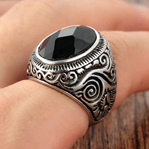 Ayoiow Anillos góticos para hombres, anillo de acero inoxidable para hombre, color turquesa con filigrana vintage tamaño P 1/2 a Z 1/2, Cubic Zirconia