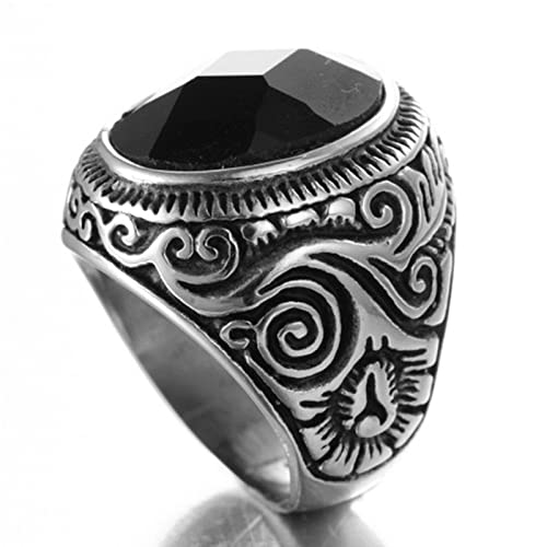 Ayoiow Anillos góticos para hombres, anillo de acero inoxidable para hombre, color turquesa con filigrana vintage tamaño P 1/2 a Z 1/2, Cubic Zirconia