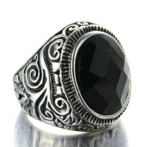 Ayoiow Anillos góticos para hombres, anillo de acero inoxidable para hombre, color turquesa con filigrana vintage tamaño P 1/2 a Z 1/2, Cubic Zirconia