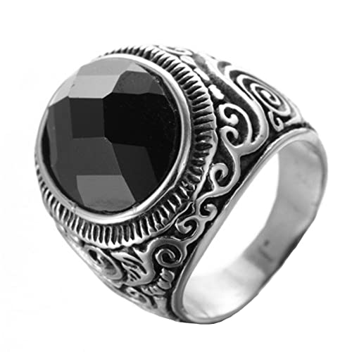Ayoiow Anillos góticos para hombres, anillo de acero inoxidable para hombre, color turquesa con filigrana vintage tamaño P 1/2 a Z 1/2, Cubic Zirconia