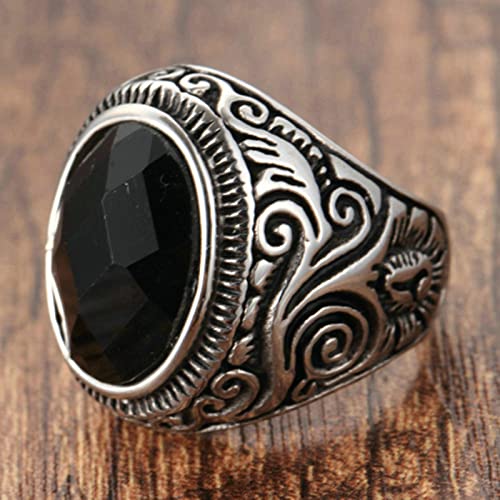 Ayoiow Anillos góticos para hombres, anillo de acero inoxidable para hombre, color turquesa con filigrana vintage tamaño P 1/2 a Z 1/2, Cubic Zirconia