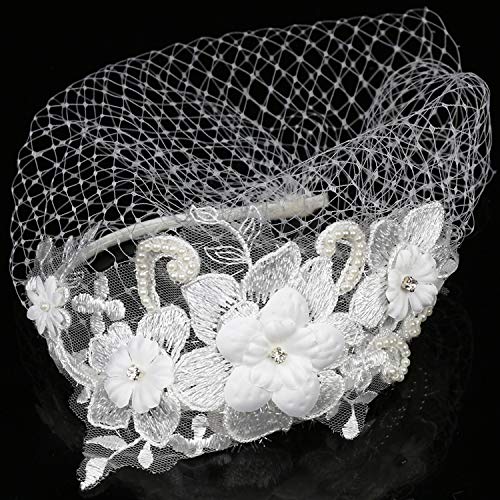 BABEYOND Diadema para mujer de los años 20, elegante, con estampado de flores, para bodas, novias, velos, cócteles, fiestas, para Halloween, carnaval Blanco Talla única